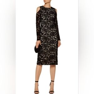 Alice + Olivia Laila Black Lace Cold Shoulder Cocktail Dress In 8